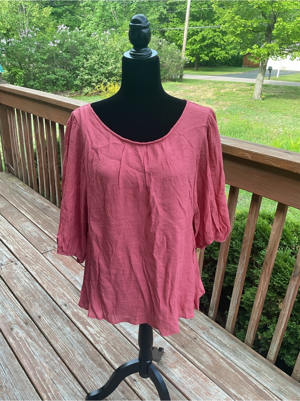 Kori Rose-Pink Scoop Neck 3/4 Sleeve Blouse